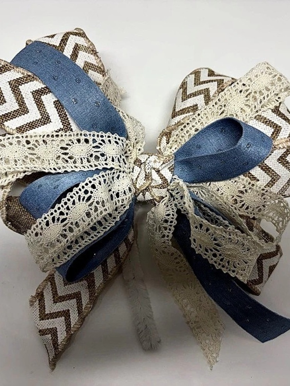Denim Brown Chevron Lace Bow